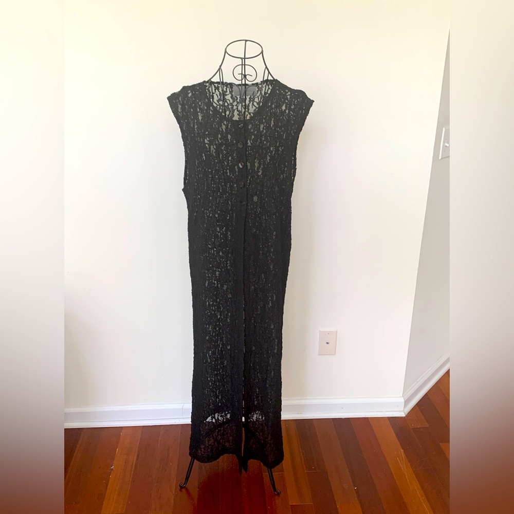 Beautiful Sleeveless Black Lace Button Front Duster Earl Rutenberg Collection Sm